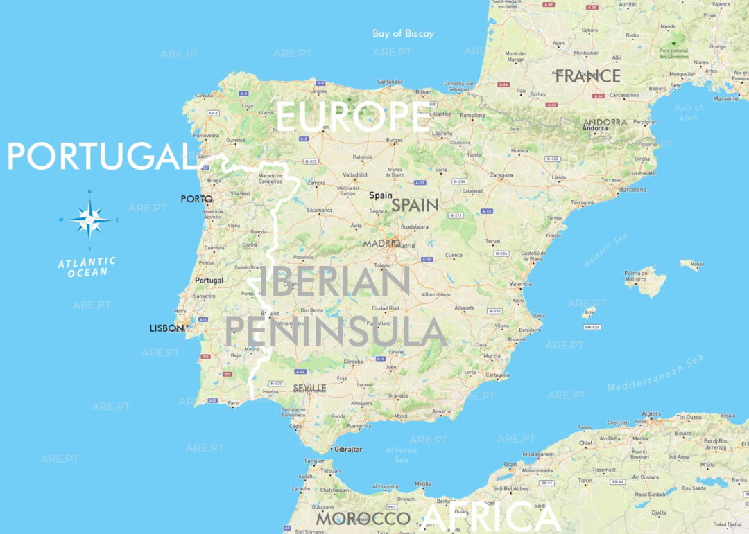 Portugal é o país mais ocidental da Europa, limitado pela Espanha a leste e norte, e pelo Oceano Atlântico a oeste e sul. Como parte da Península Ibérica, desfruta de uma localização estratégica que influenciou significativamente a sua história marítima e desenvolvimento cultural.